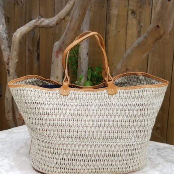 Vintage Rare Ursula Beaugeste Paris Woven  Tote Bag with Leather trim - Picture 3 of 13